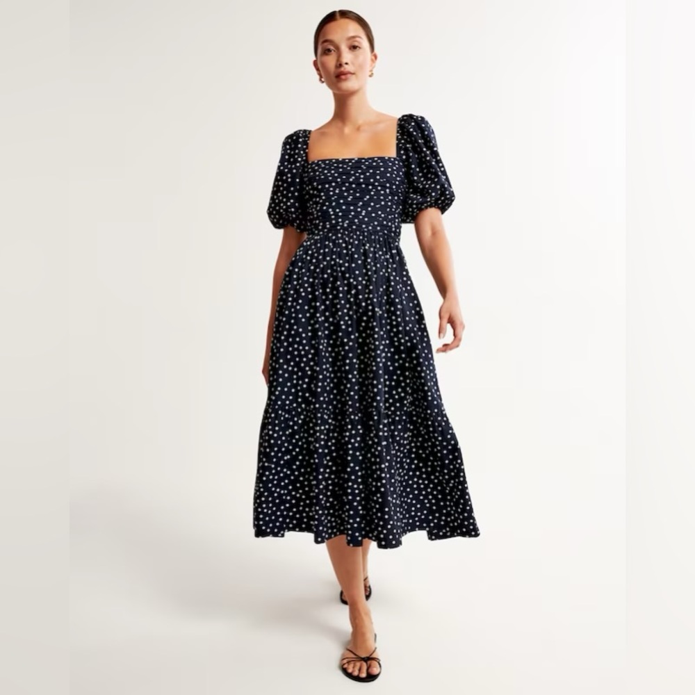 Abercrombie & Fitch Emerson Poplin Puff Sleeve Midi Dress (XS)